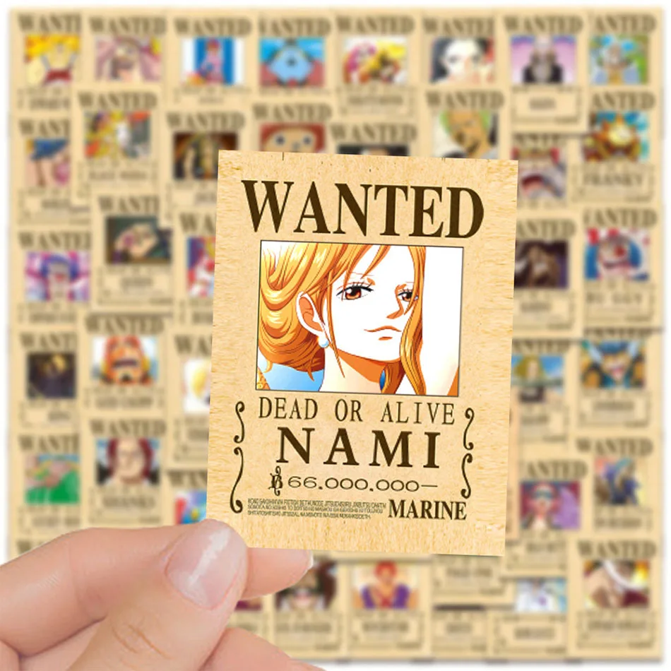 50/100/500PCS One Piece Wanted Posters Anime Cartoon Stickers Skateboard Fridge Guitar Laptop Motorcycle Travel Cool Sticker