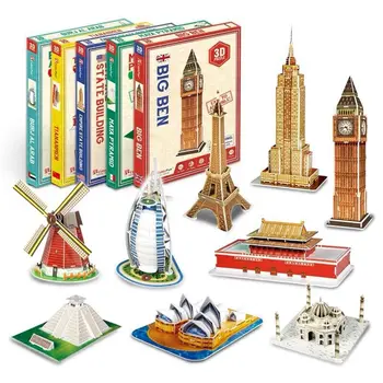 Puzzle papierowe 3D słowo znane budynki most wieżowy układanka zmontowany Model Craft DIY zabawki edukacyjne dla dzieci prezenty dla dorosłych