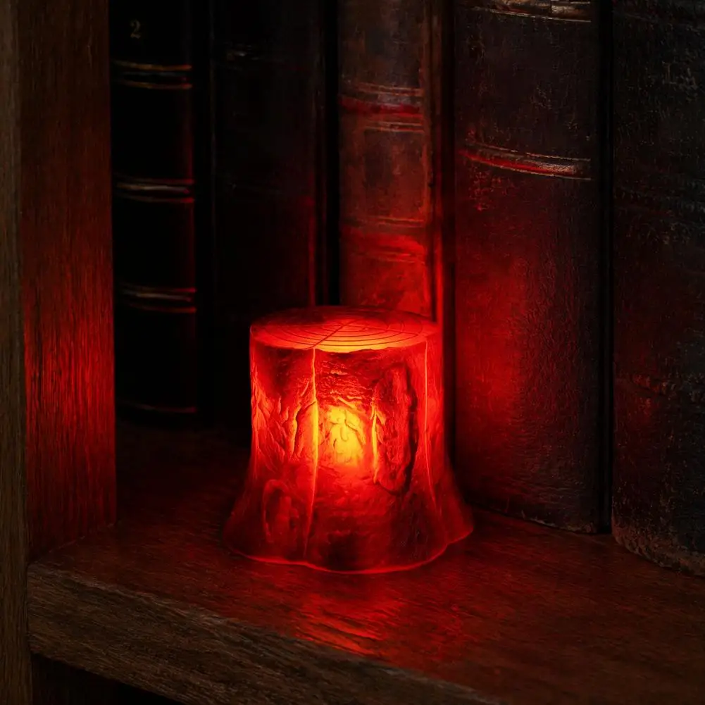 Realistic Resin Tree Stump Lamp Halloween Stump Light Decor Led Tree Stump Light with Realistic Flame Effect Battery Operated