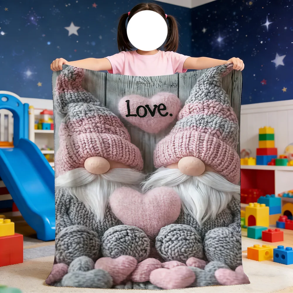 One Portable Featuring Gnomes And Hearts Blanket For Soft Throw Blanket for Picnic Bed Sofa Home Bedroom Cozy Warm Comfortable