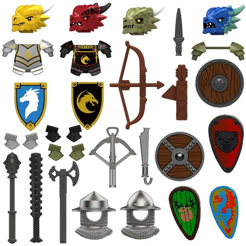 Castelo medieval soldado figuras de ação bloco de construção dragão anime cavaleiro acessório cavalo guerra milícia capacete escudo brinquedo presente s015