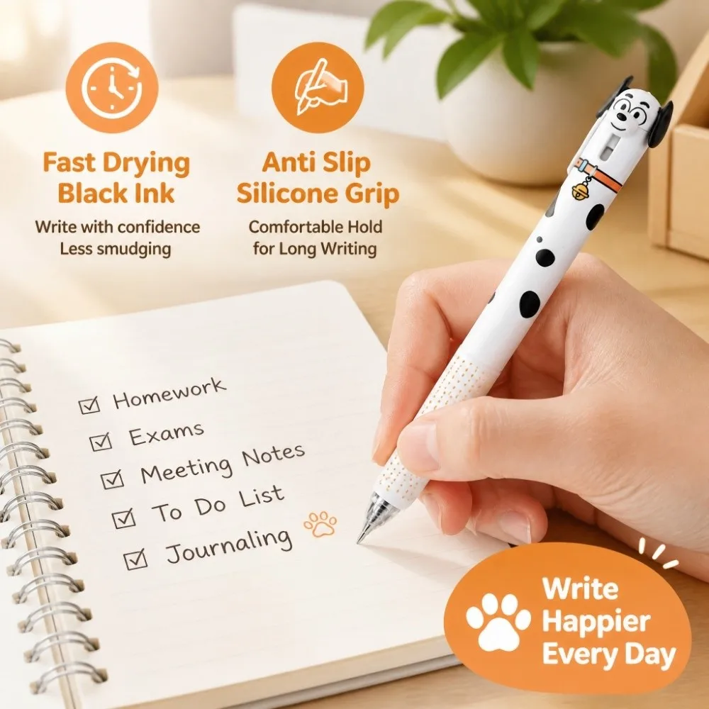 Anti Slip Silicone Grip Cute Dog Gel Pen Fast Drying Ink Movable Ear Student Gel Pen 0.5mm ST Tip Creative Writing Pen