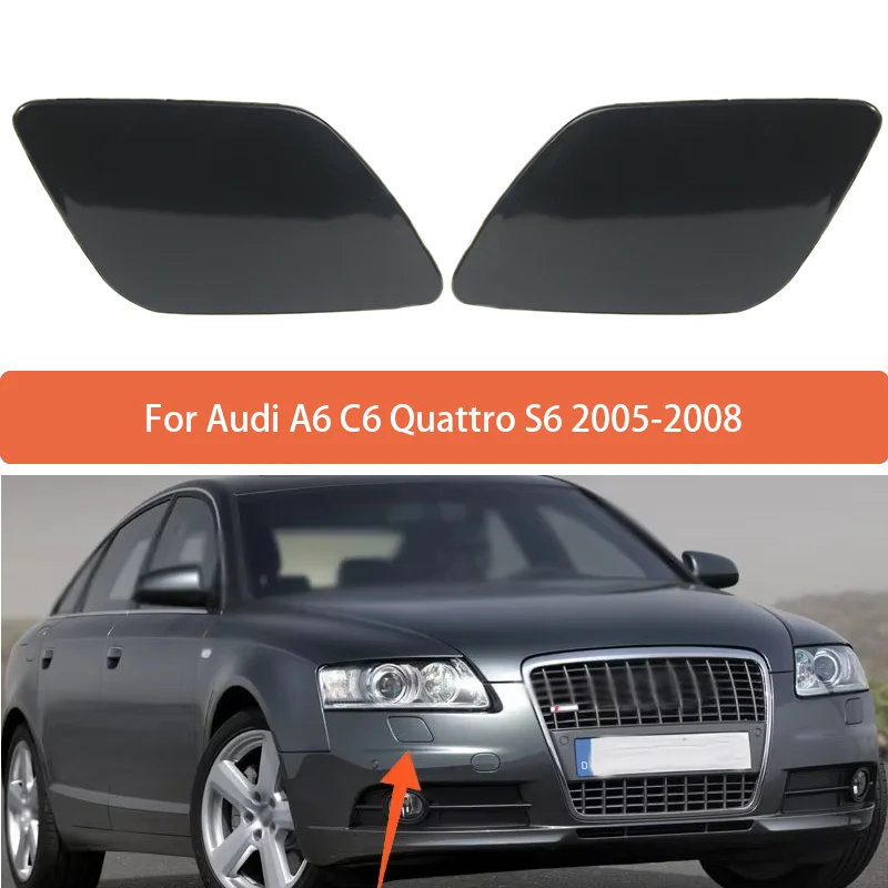 Pair Front Left Right For Audi A6 C6 Quattro S6 2005 2006 2007 2008 Bumper Headlight Washer Cover Unpainted 4F0955275 4F0955276