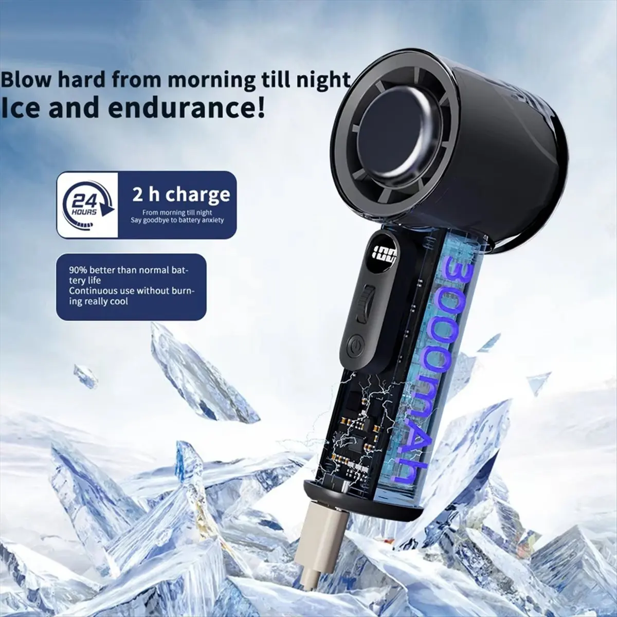 (A25M) Portable Handheld Ice Cooling Fan 100 Speed 3000mAh LED Digital Display Mini Air Conditioner for Outdoor/Office/Travel A