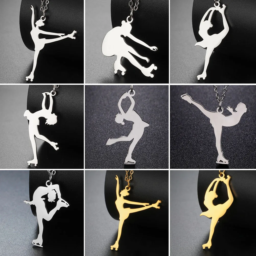 COOLTIME Figure Ice Skater Women Necklace Stainless Steel Roller Skating Sport Pendant Choker Jewelry Gift Trend