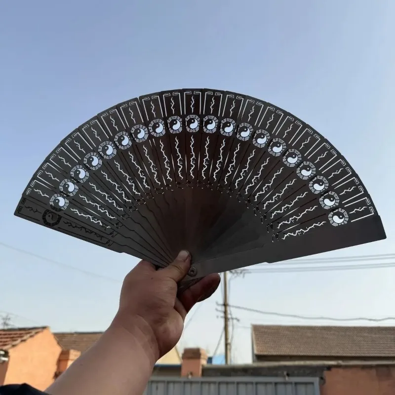 

Stainless Steel Folding Fan Hollow Out Tai Chi Decorative Fan Double Opening and Closing Non-magnetic Thickened Fan