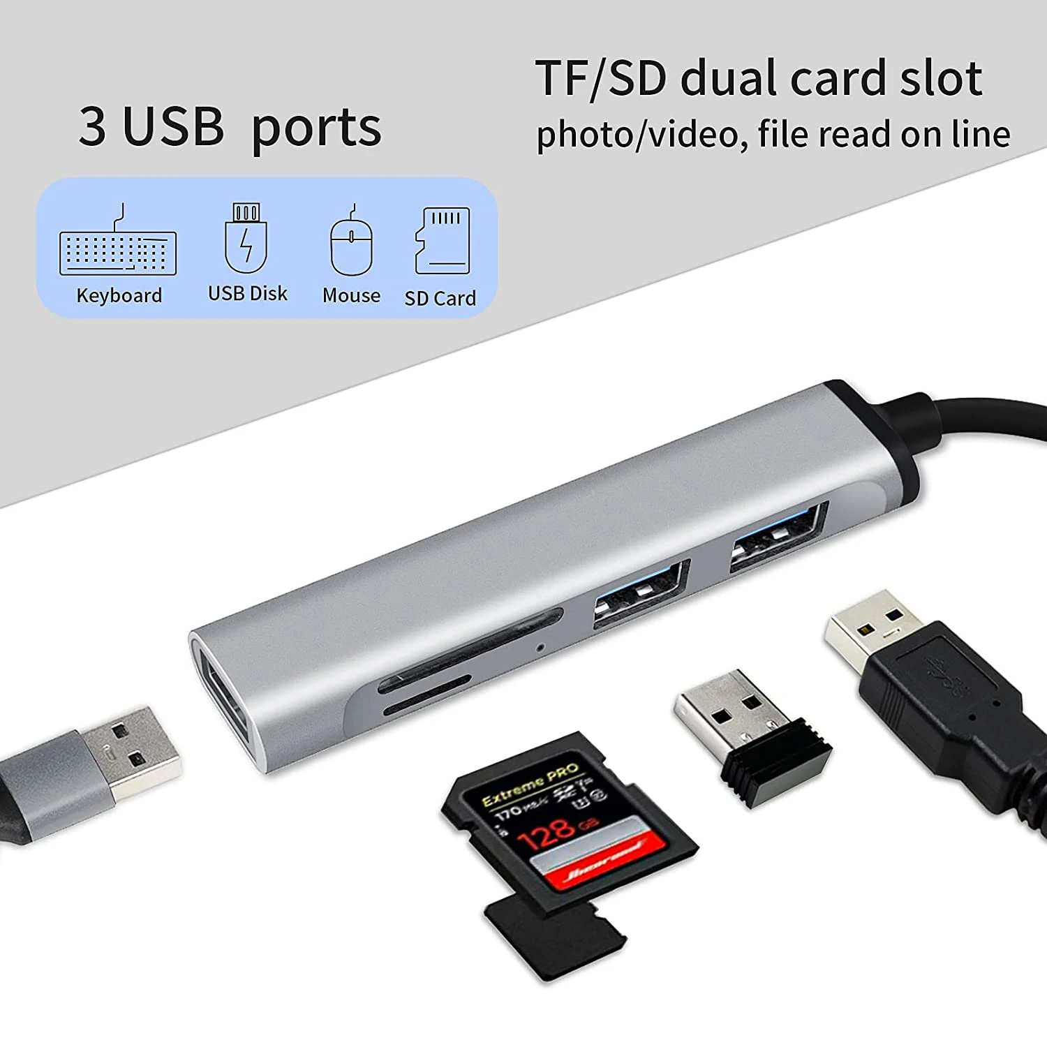 

Разветвитель USB Type-C 5 в 1, расширитель со слотом для карт SD и TF, адаптер Type-C для Macbook, компьютера, ноутбука и ПК