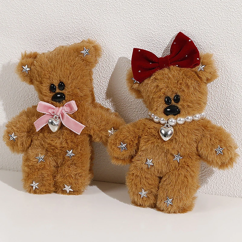 Porte-clés ours en peluche Kawaii Bow pour filles et femmes, pendentif ours couinant, beurre mignon, accessoires de sac à dos, porte-clés de voiture