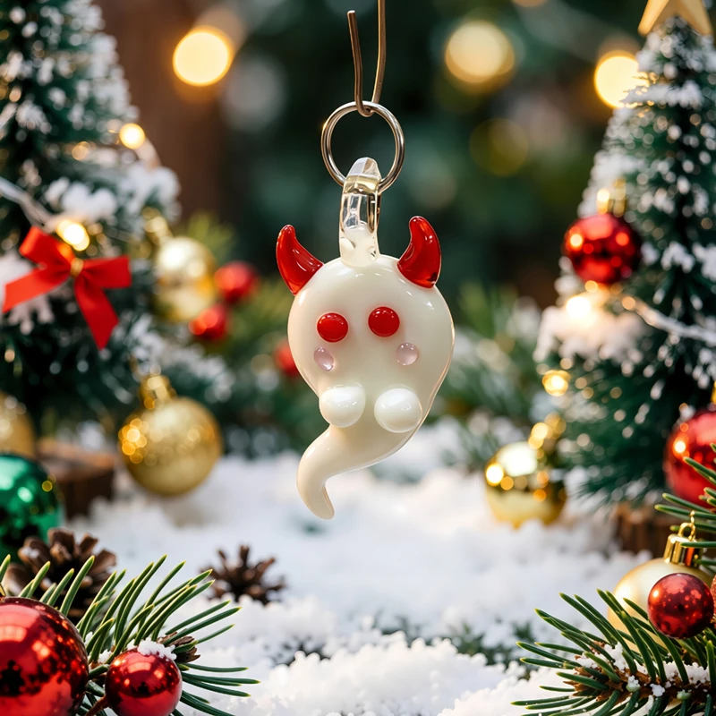 

Cute Ghost Glass Pendant Mini Christmas Devil Charm DIY Craft Supplies for Handmade Lovers Idea Holiday Gift New Year Xmas Decor