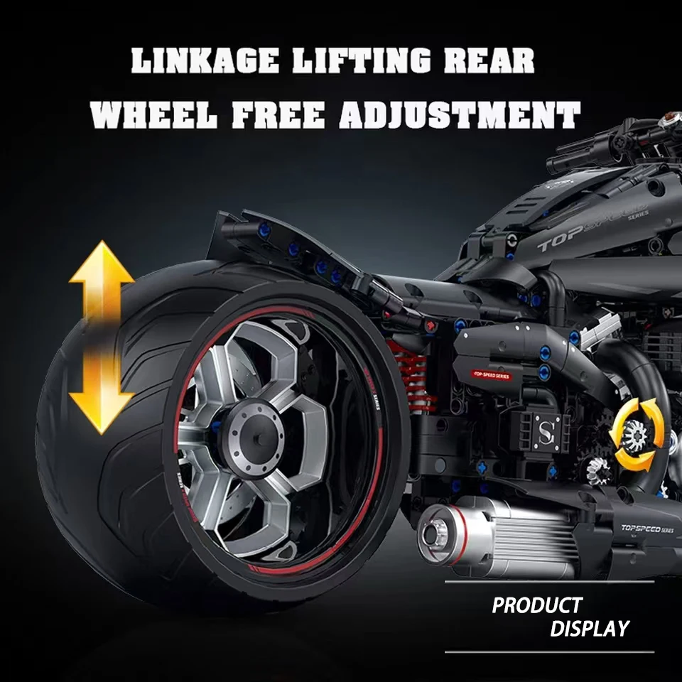 1:5 مكعبات بناء دراجة نارية سوداء للمدينة التقنية مع LED نموذج دراجة قاطرة عالي التقنية ألعاب أطفال للهدايا