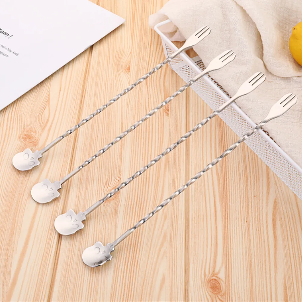 

1 set 1 Set Stainless Steel Coffee Stirring Spoon Cocktail Swizzle Stick Skull Stirrer For Mixing Drinks Iced Tea Bar