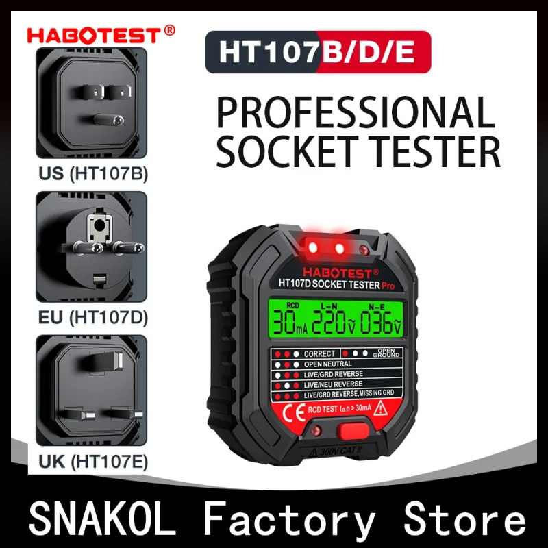 Digital Socket Tester Professional Voltage Outlet Detector, 5mA & 30mA RCD Test, Smart Polarity Phase Check, EU US UK Idad