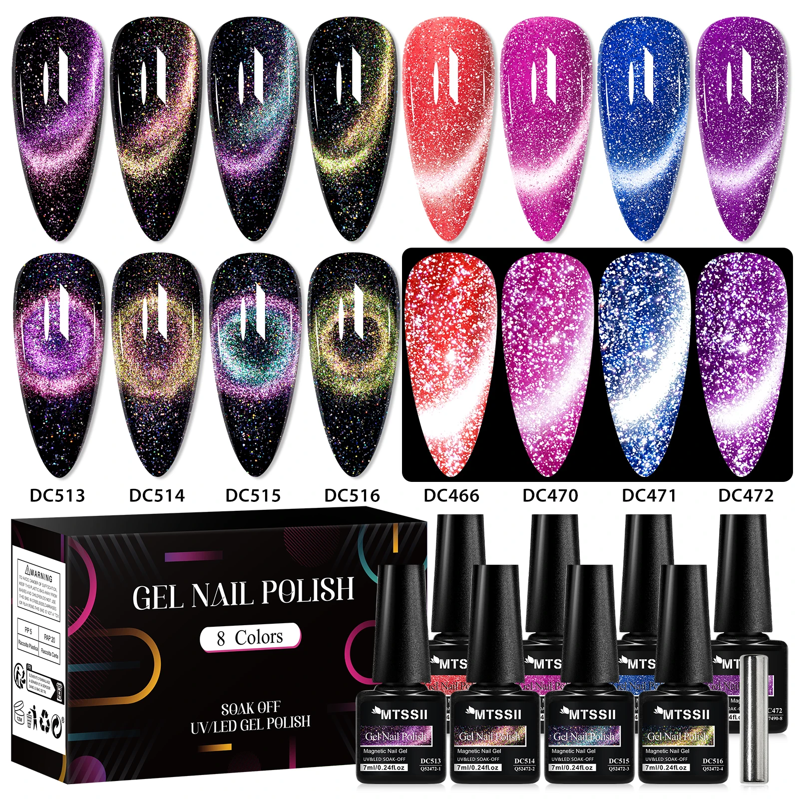 

9PCS Magnetic Gel Nail Polish Set Glitter Shiny Sparkling Color Firework Nail Gel Soak Off Semi-Permanent Varnish Kit Manicure