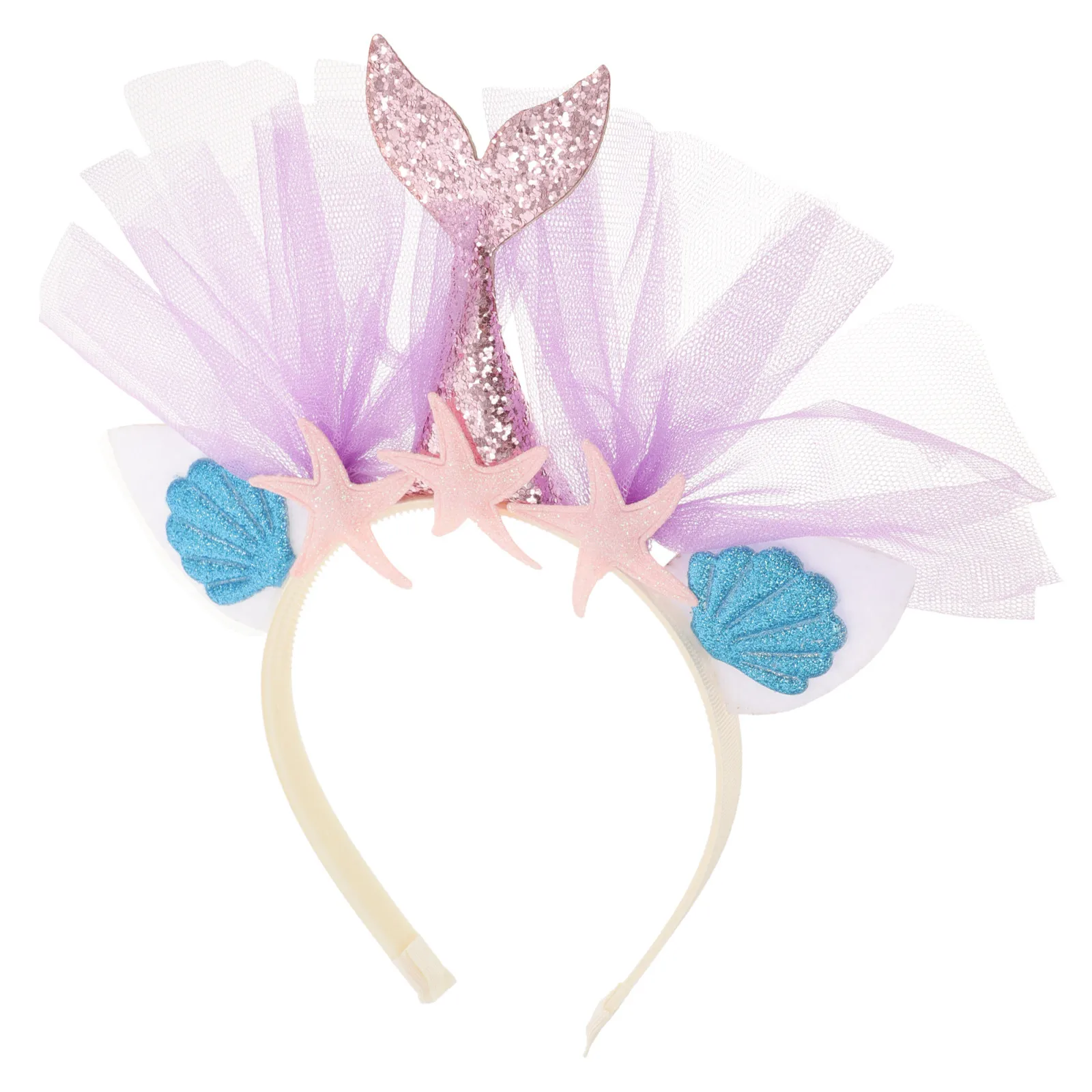 

Glitter Mermaid Hair Hoop Kids Party Hair Band Mesh Sea Star Shell Lightweight Non-Fading Comfortable Children Headwear