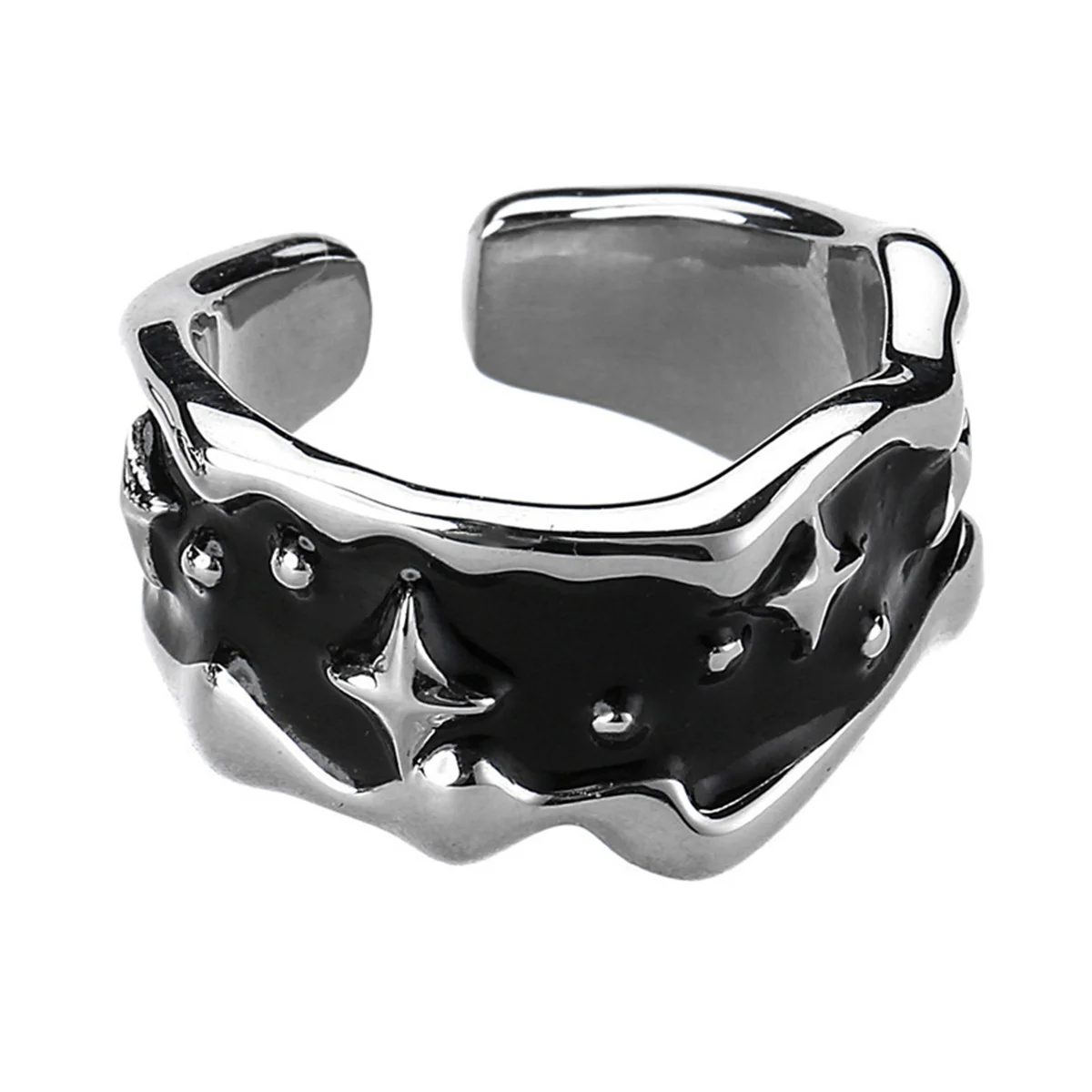 Vintage Black Drip Oil Stars Irregular Open Rings for Women Fashion Jewelry Creative Adjustable Ring