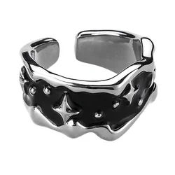 Vintage Black Drip Oil Stars Irregular Open Rings for Women Fashion Jewelry Creative Adjustable Ring