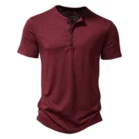 Camiseta de fibra de bambú para hombre, camisetas informales de alta calidad de verano de manga corta con cuello Henley, Camiseta básica de moda para hombre