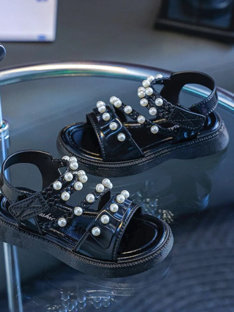 2026 Spring Summer Girls Pearl Decorated Princess Sandals for Outdoor School