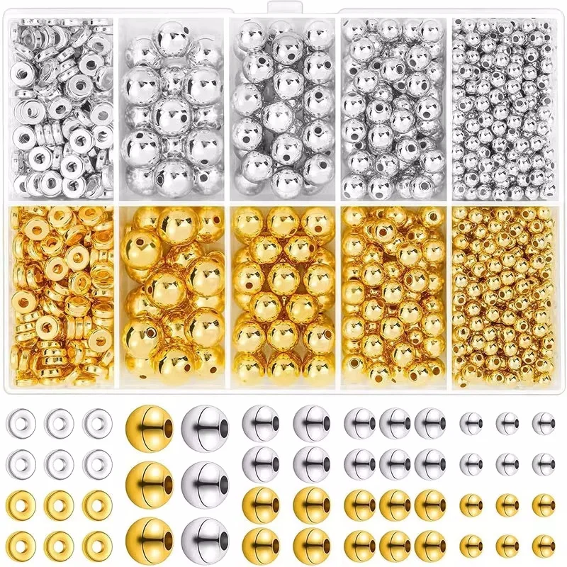 1000 stücke CCB Ball Runde Glatte Lose Perlen Kit Goldene Spacer Perlen Kit Für Armbänder Machen Handwerk DIY Schmuck Machen liefert