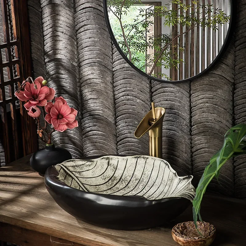 Jingdezhen ceramic countertop basin, irregularly shaped leaf washbasin, personalized creative outdoor yard washbasin