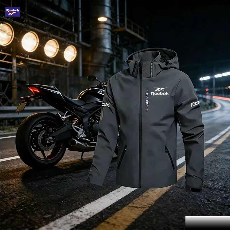 Reebok logo, new off-road motorcycle style, waterproof jacket, men's outdoor sport hooded detachable zipper coat, suitable for a - view 3