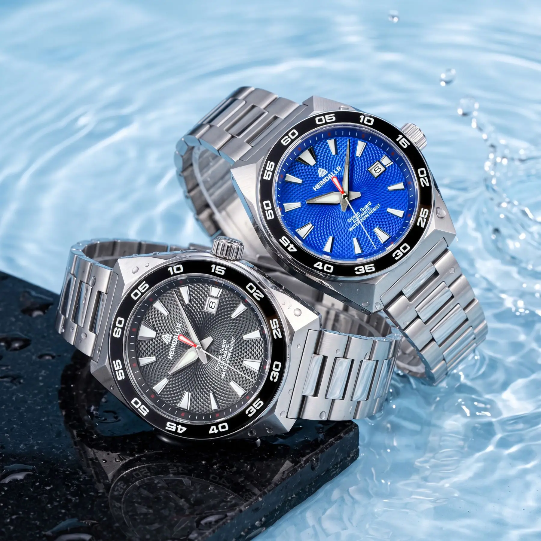 Heimdallr Ocean Guard Blue Dial Diver Watch NH35 Automatic 200M Sapphire Waffle Strap