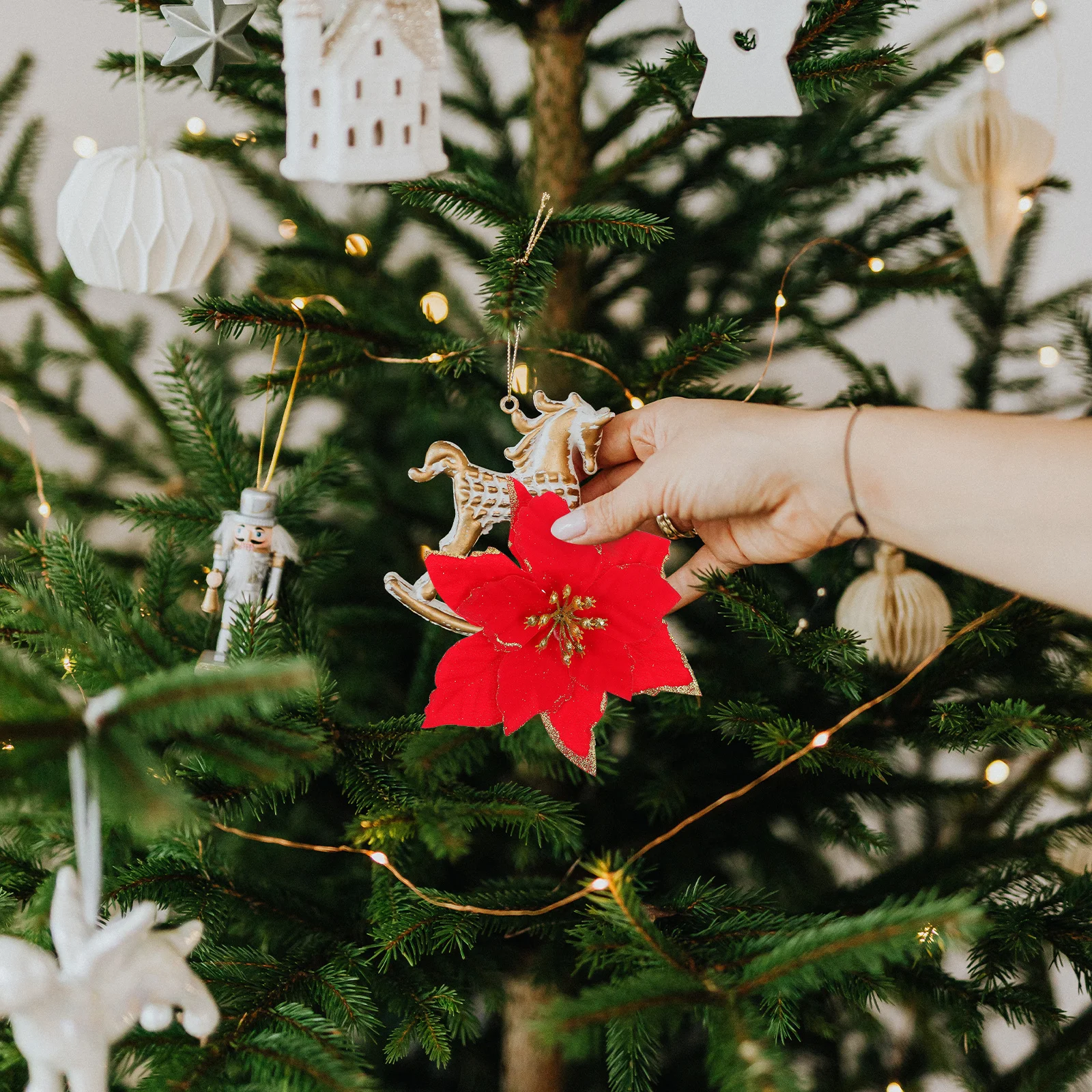 

24Pcs Christmas Artificial Flowers Glittered Xmas Tree Imitation Flower Party Decoration Christmas Artificial Flowers