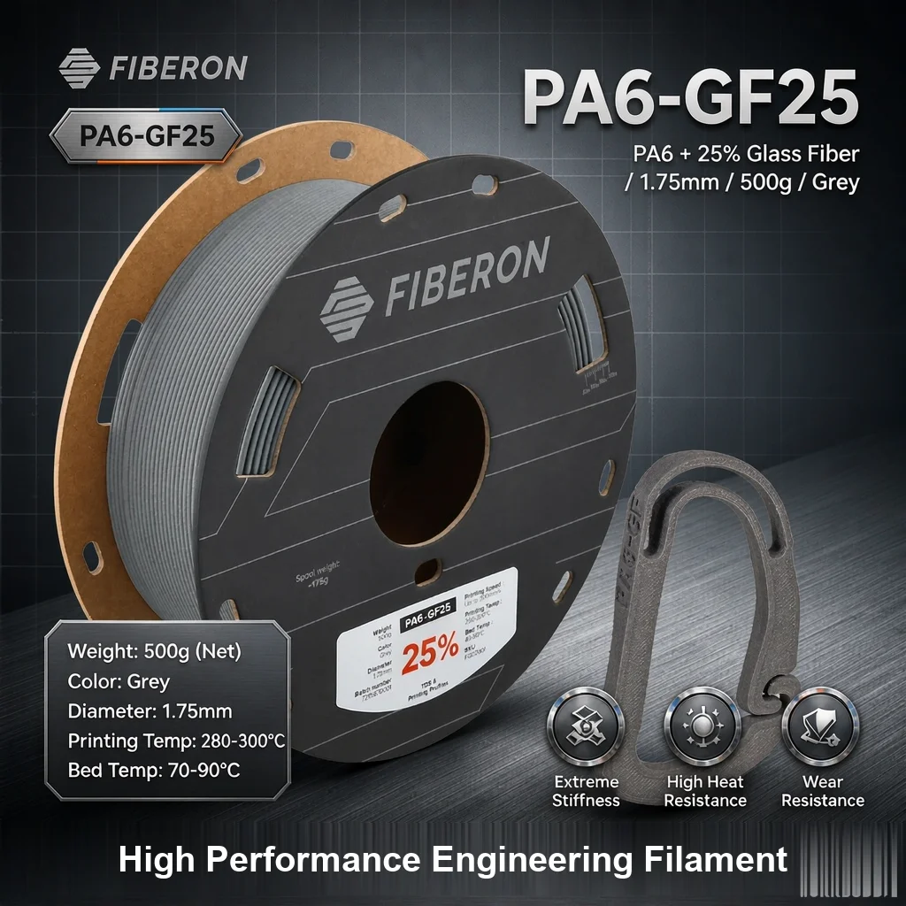 Polymaker PA6 GF25 3D Printer Filament 0.5KG, 25% Glass Fiber Reinforced Nylon, High Rigidity Engineering FDM Material