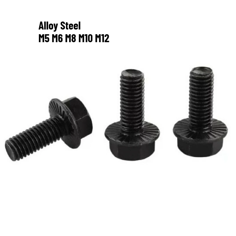 10/20/50pcs 10.9 Grade Black Oxide Serrated Flange Hex Bolt External Hex Head Anti Slip Screw with Washer M5 M6 M8 M10 M12