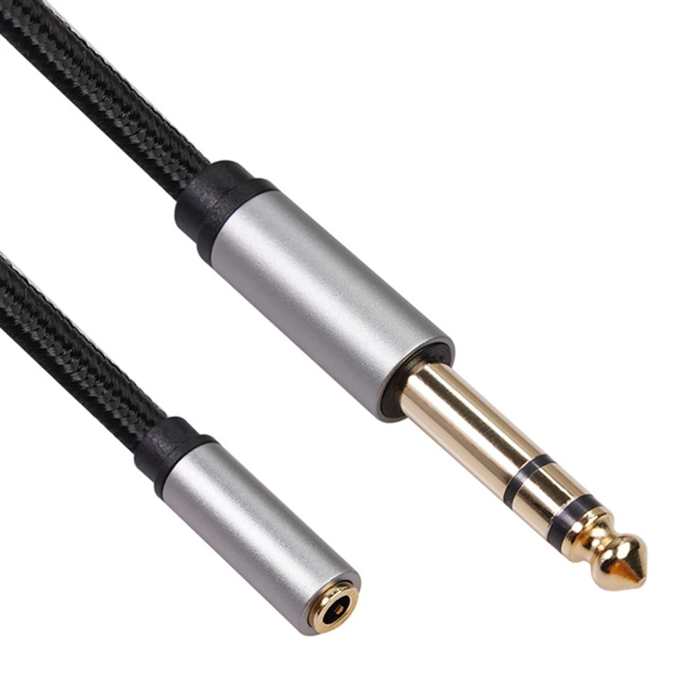 Adaptador de 6,35mm a 3,5mm chapado en oro TRS 1/4 macho a 1/8 hembra, Cable trenzado para auriculares, amplificador, guitarra, teléfono, PC