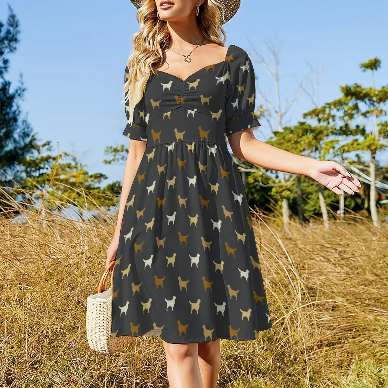 Golden Retriever Silhouette(s) Short-Sleeved Dress dress for women party dress women elegant luxury party dresses woman