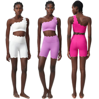 Women Summer Short Sportswear Solid Color Two Pieces Fitness Yoga Set Breathable Quick Dry Running Suit Female Workout Clothes