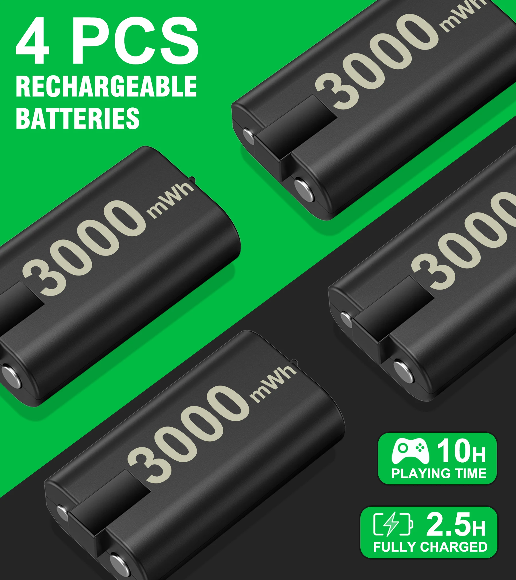 4 * 3000 mWh Xbox-Controller-Akku für Xbox Series X | S/One S/X/Elite wiederaufladbarer Akku mit Schnellladestation – Detail 5