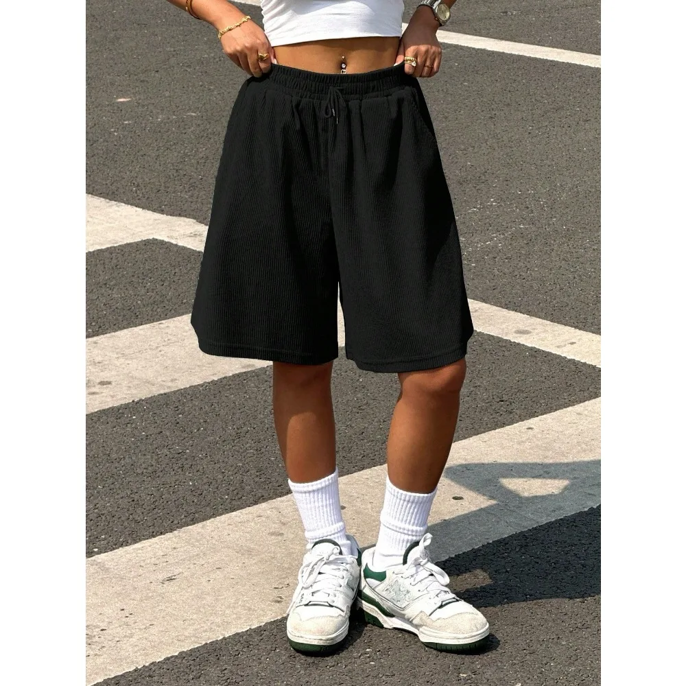 شورت نسائي رياضي كاجوال برباط وخصر واسع الساق من القطن الخالص شورت عصري للياقة البدنية شورت نسائي