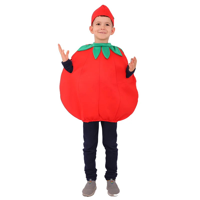 Child's Fruits and Veggies Collection Tomato Shaped Costume Halloween Nature Costumes for Kids Cosplay Outfits Dress Up Set