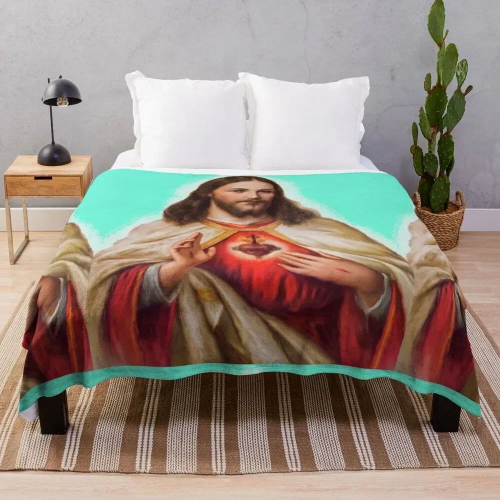 Jesus Christ painting | Jesus Christ | marry Christmas | Jesus Christ Sacred Heart Throw Blanket Shaggy Bed covers Blankets