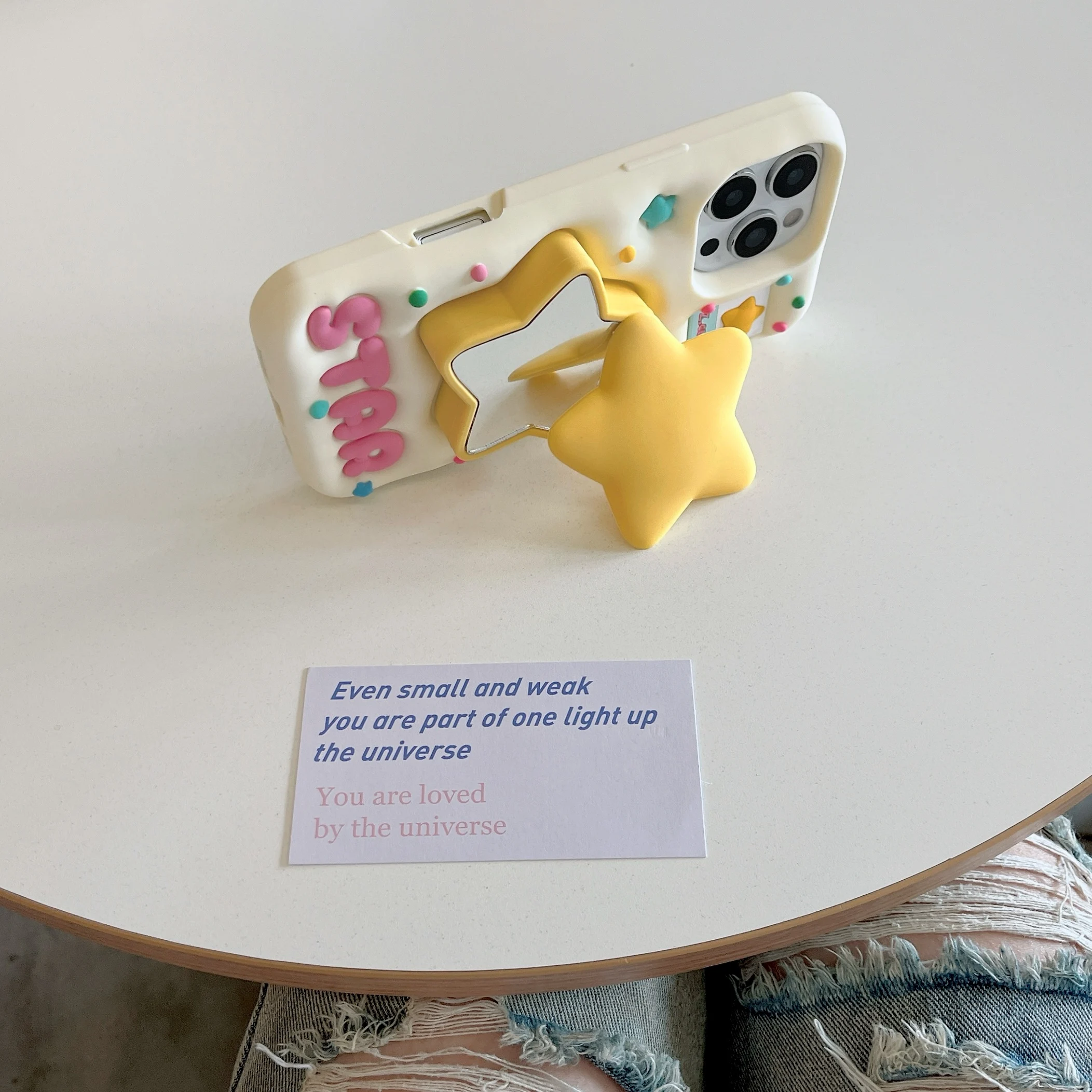 Invisible Star Mirror Telescopic Bracket 3D Cute Cartoon Soft Silicone Phone Case Stand Cover, iPhone 12/13/14/15/16/17 Pro Max