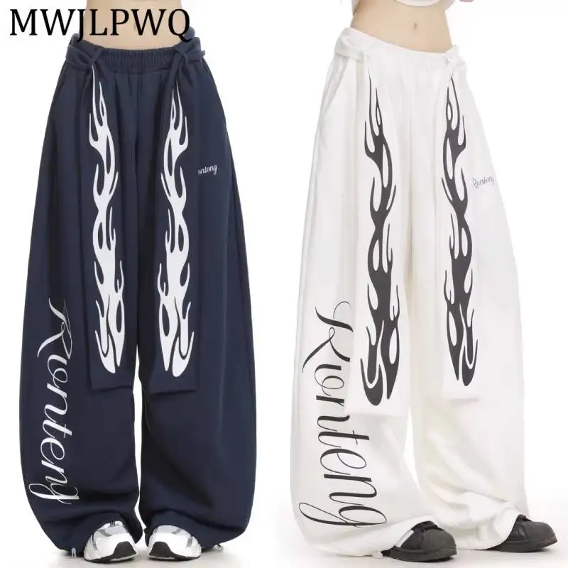

MWJLPWQ Oversize Baggy SweaterPant Graphic Print Side Patch Drawstring Waist Cuff Adjust Men Hip Hop Street Loose Bottom 16978