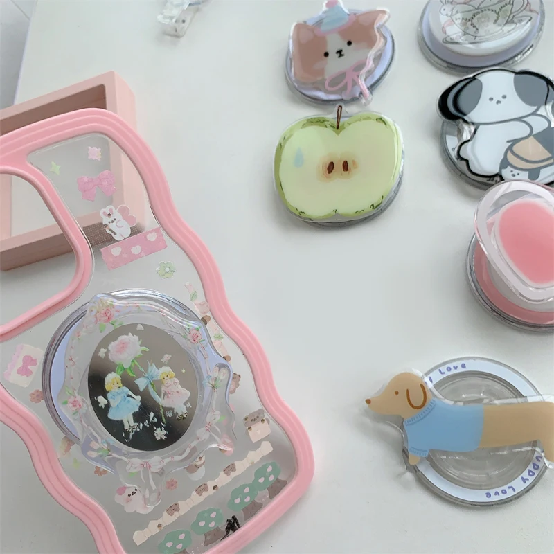 Korean Cute Cartoon Apple Heart For Magsafe Magnetic Phone Griptok Phone Holder Stand Universal Phone Ring Grip Tok For iPhone