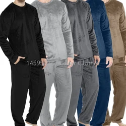 2 pcs Winter Men's Suit Couples Coral Fleece Pajamas Fall and Winter Home Wear Long-sleeved Warm Clothes Padded Thickened Pants