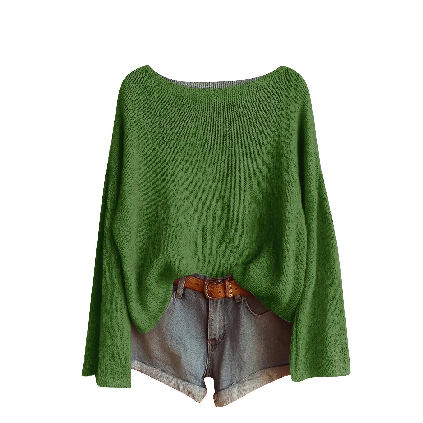 

Loose Vintage Round Neck Thin Knitting Long Sleeve Pullovers Simple Casual Solid Color Ladies Daily Commuted Soft Sweater