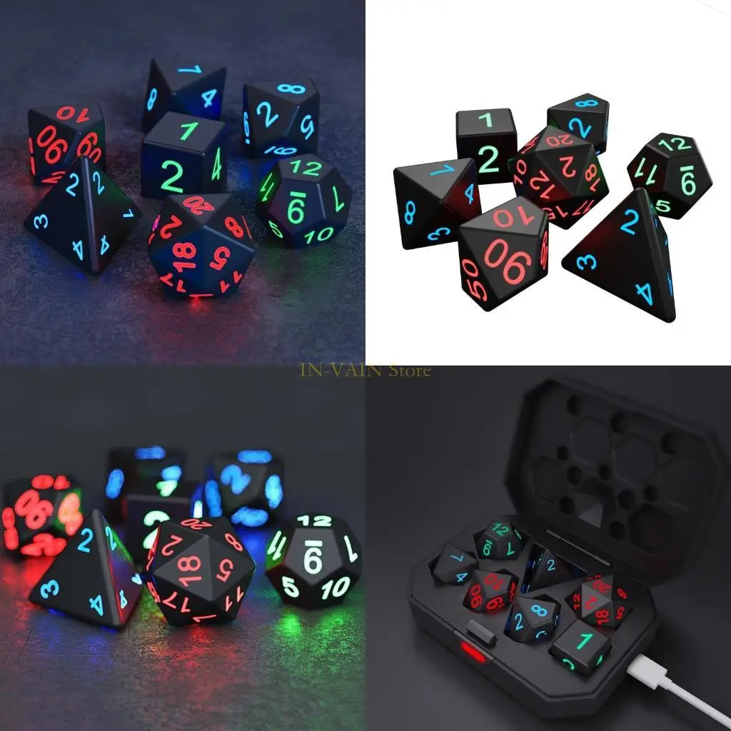 

M5TC 7pcs/SET Электронные кости светодиодные кости D4-D20 светодиодные кубики светодиоды LED D4-D20 светодиодный куб