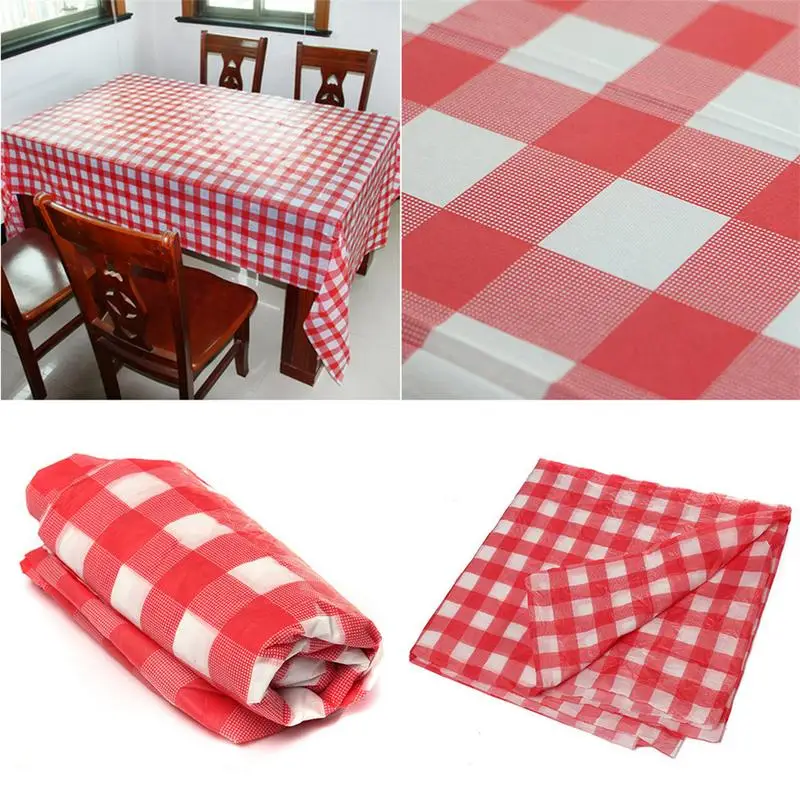 Plaid Table Cloth Disposable Plastic Tablecloth Rectangular Table Cover Wedding Birthday Party Outdoor Picnic Mat