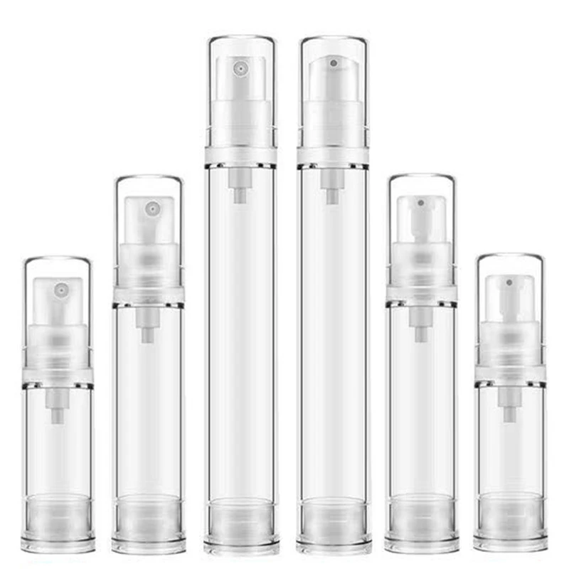 

50pcs/lot 5ml 10ml 15ml Spray Lotion Vacuum Bottle Airless Pump Press Containers Clear Plastic Refillable Bottles For Cosmetics