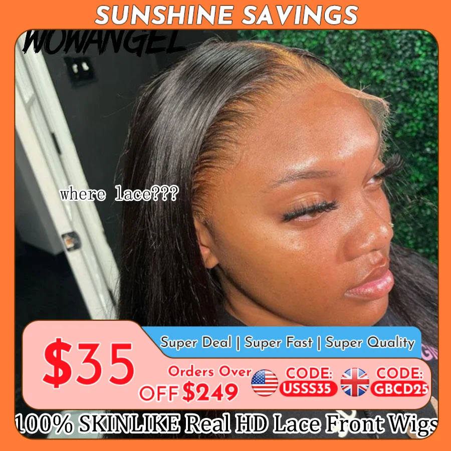 Wow Angel HD pelucas frontales completas 36 pulgadas pieles de fusión rectas 13x6 HD pelucas de cabello humano con encaje Frontal cabello virgen prearrancado sin pegamento