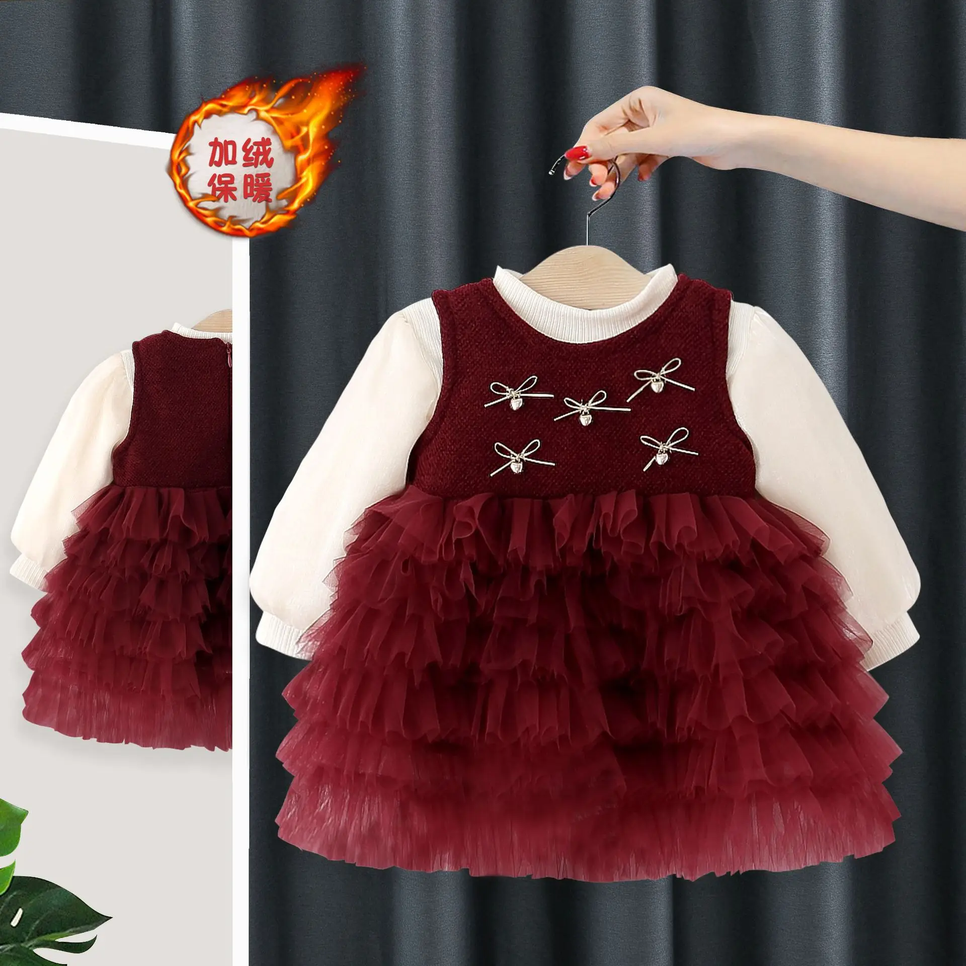 

new winter autumn girl underwear clothes 2pc/set t shirt +vest dress children baby kids students red fashion 80-100 lovely