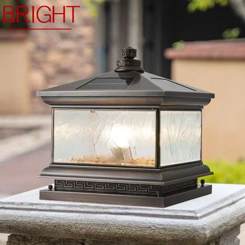 

BRIGHTOutdoor Solar Post Lamp Vintage Creative Chinese Brass Pillar Light LED Waterproof IP65 for Home Villa Courtyard