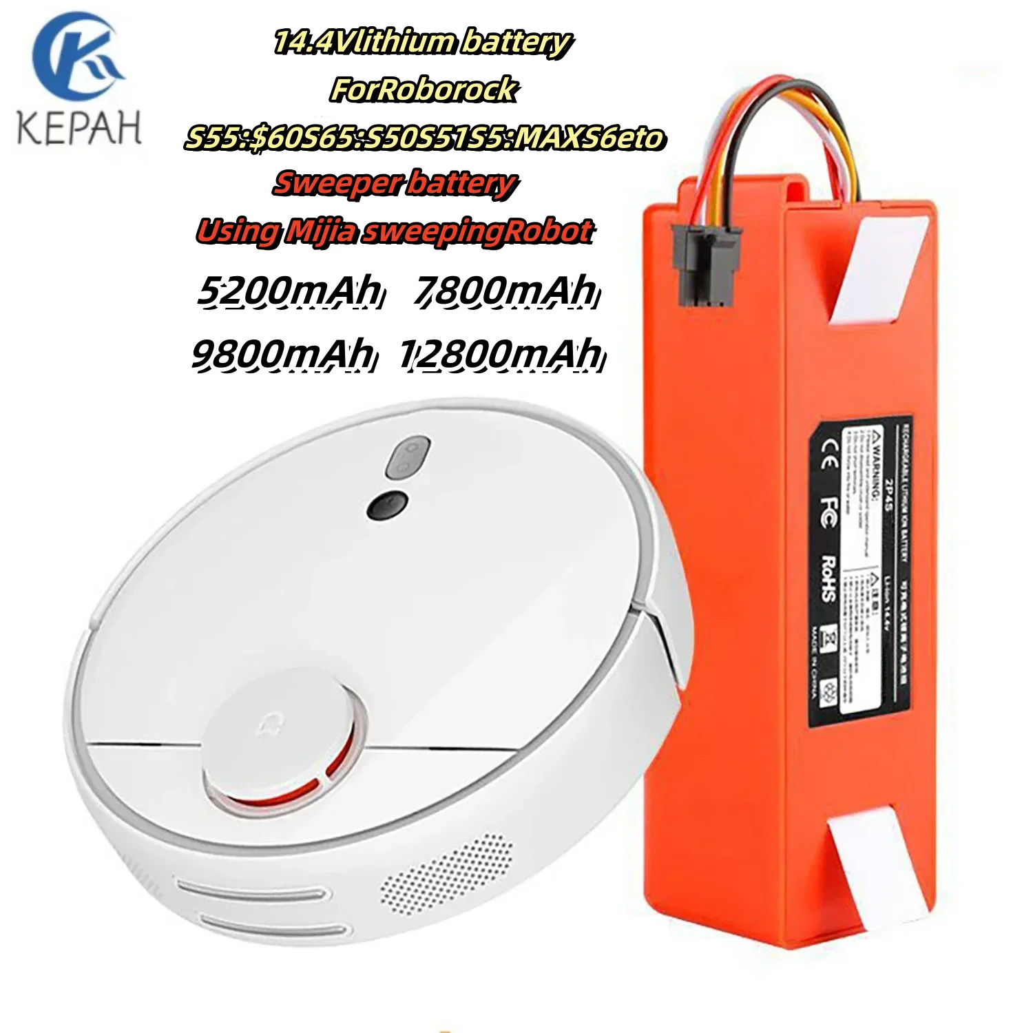 

XM-S50 14.4V 6500mAh Xiaomi Robotic Vacuum Replacement Battery 18650 Battery for Xiaomi Roborock S55 S60 S65 S50 S51 S5 MAX S6