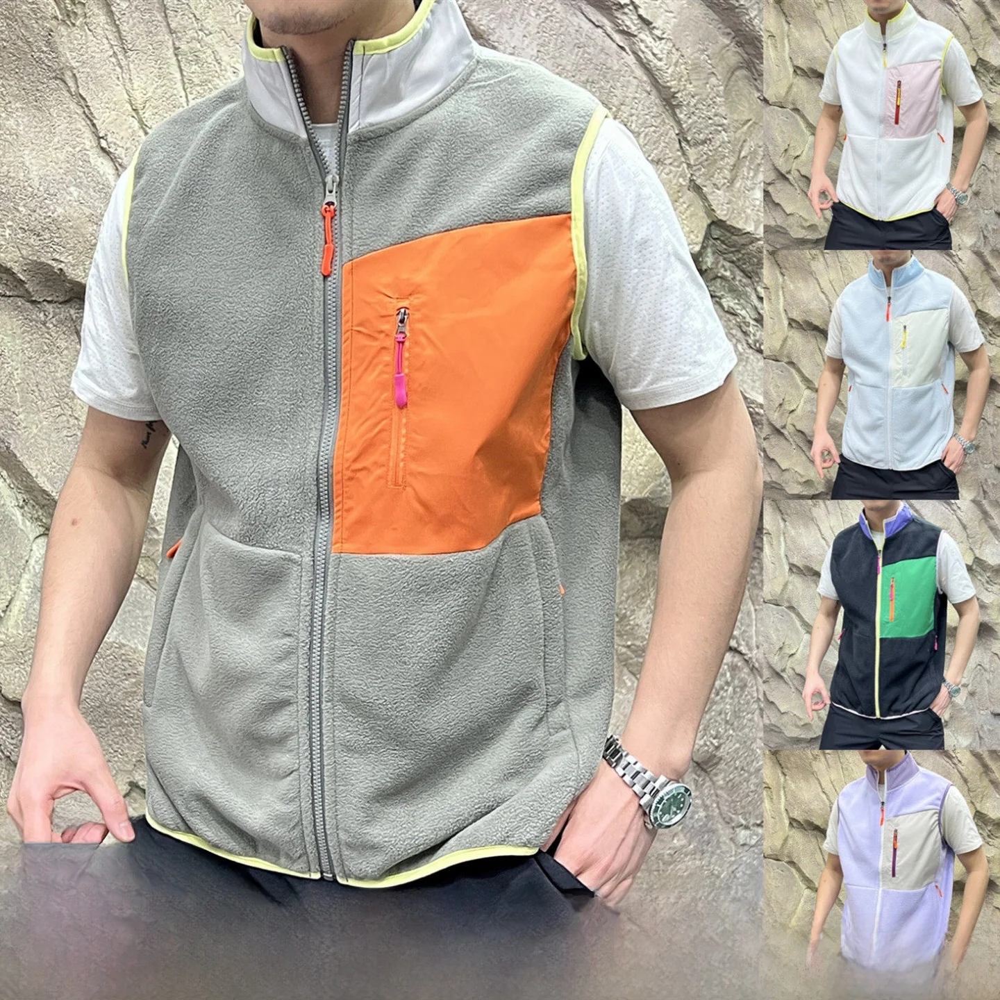 

3D цветной Blo ket Fce жилет с воротником-стойкой, внутренняя одежда, подставка на молнии, цвет, повседневная молодежная мода