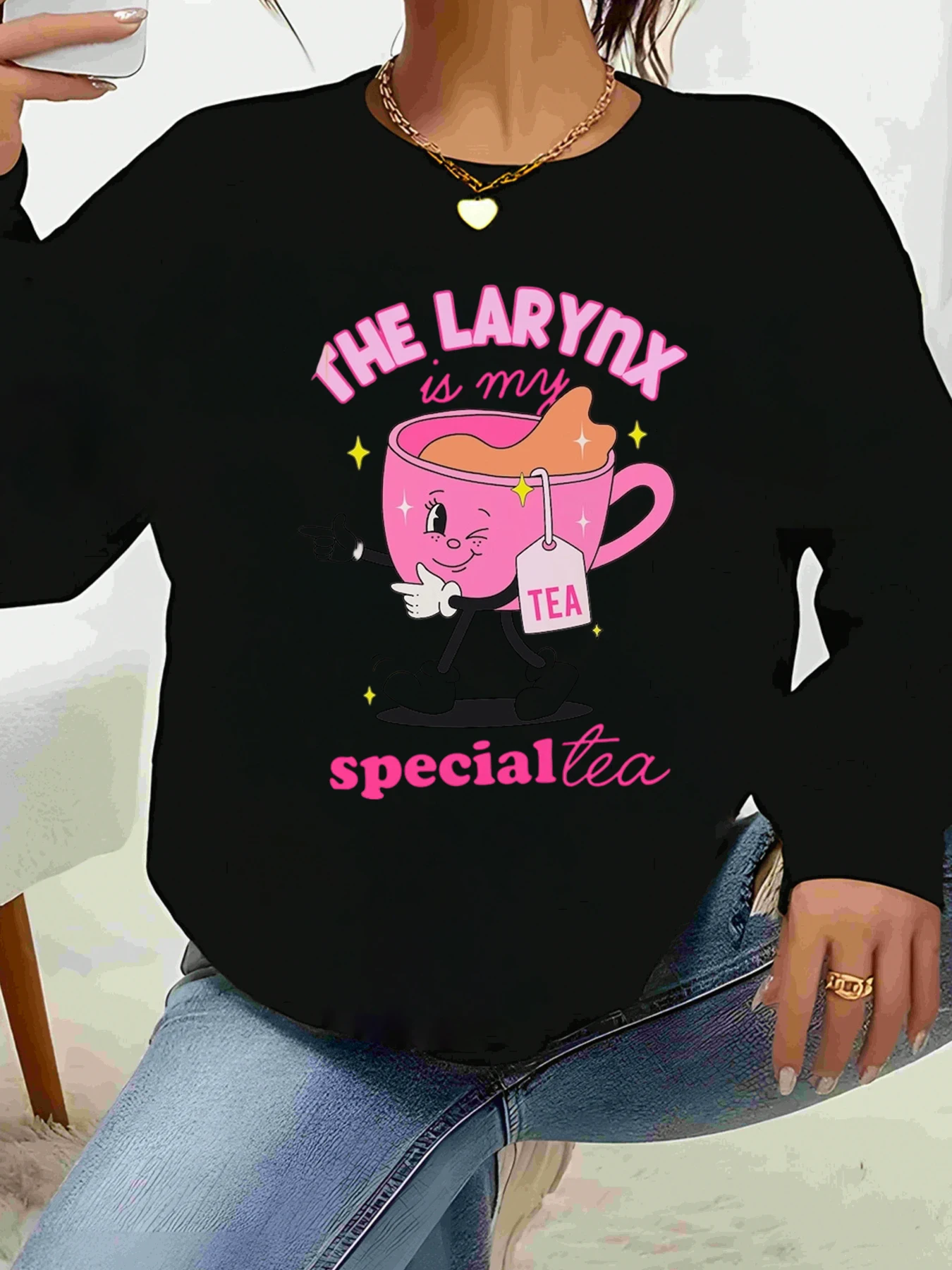 The Larynx Is My Special Tea Graphic Print Long Sleeve Tee ملابس نسائية كاجوال للملابس اليومية والتجمعات الممتعة #1